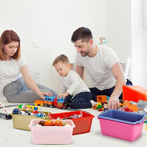 Vista 9 de Dandat 16 cubos de plástico para libros para aula, biblioteca, cucharada, apilables, para almacenamiento de juguetes, para escuela, oficina, hogar