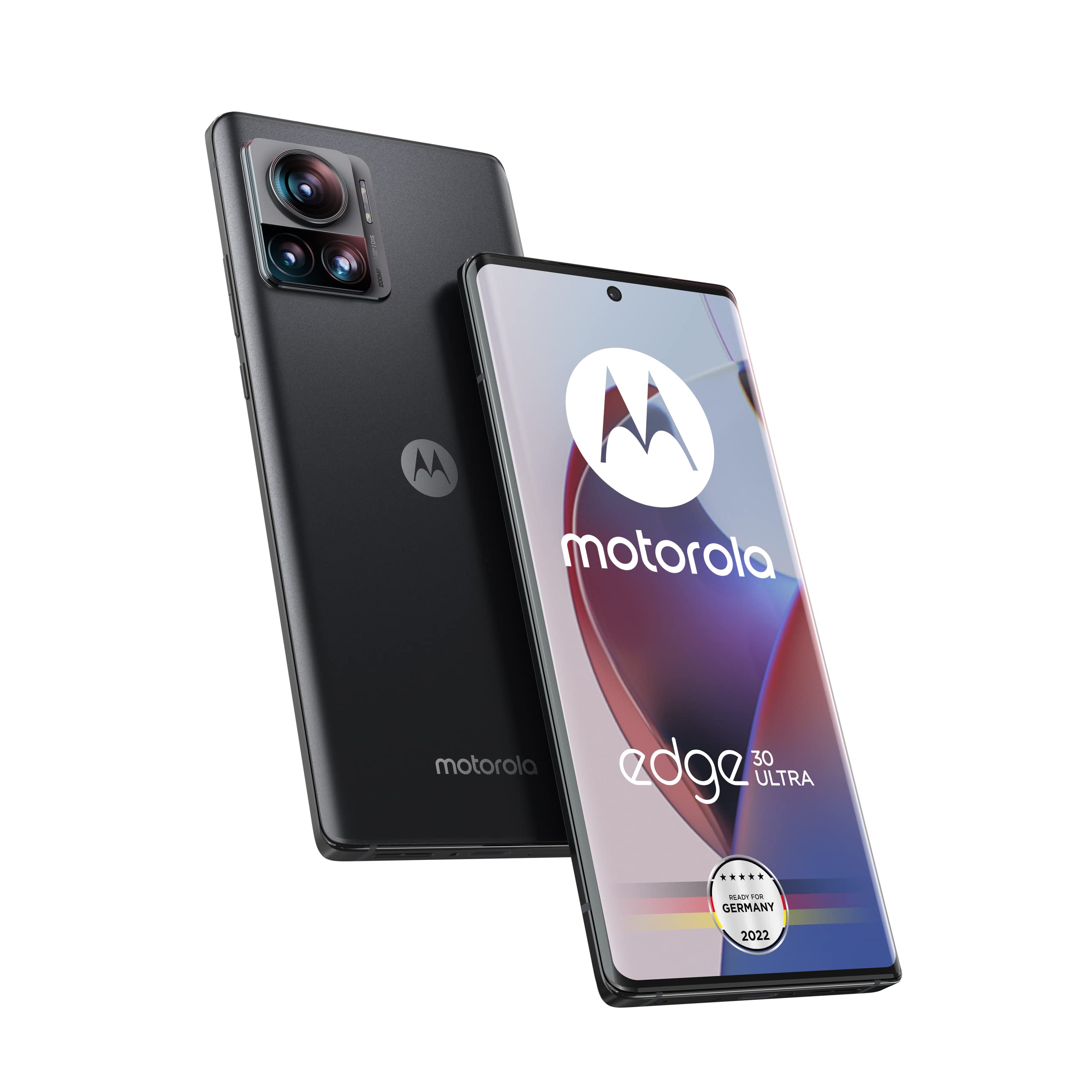 Motorola Moto Edge30 ultra Smartphone (6,7'-FHD+-Display, 200-MP-Kamera, 12/256 GB, 4610 mAh, Android 12), Interstellar Black, inkl. Schutzcover + KFZ-Adapter [Exklusiv bei Amazon]