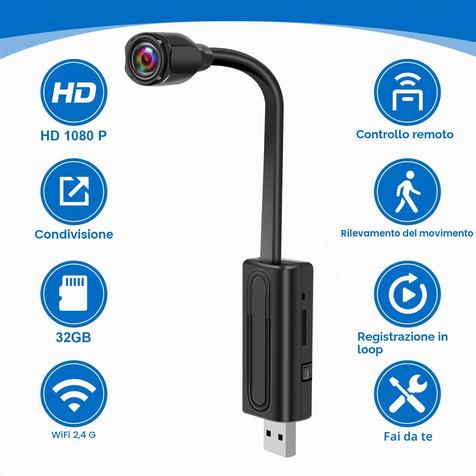 2.4 G WiFi Telecamera Nascosta USB Fotocamera HD 1080P Wifi Telecamera Spia, Mini Telecamera Spia Nascosta supporto di Rilevamento del Movimento e Vista Remota