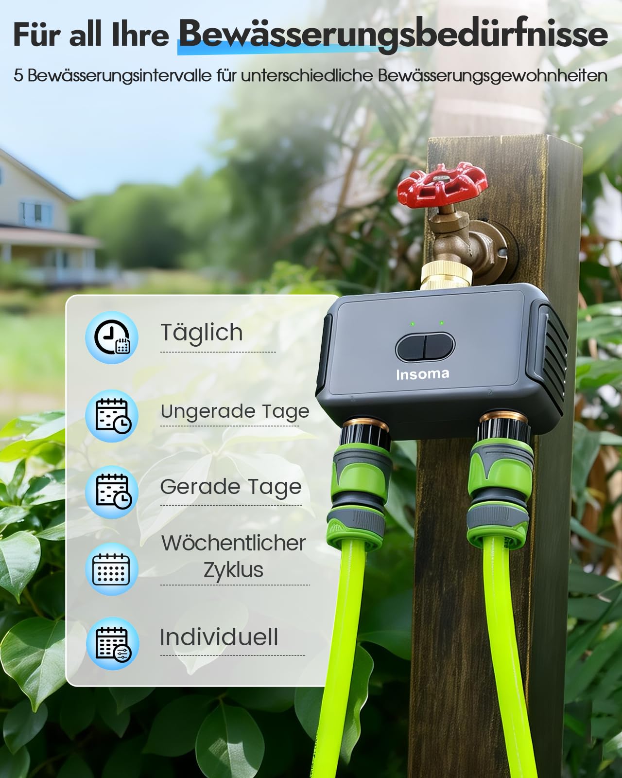 WLAN Bewässerungscomputer 2-Zonen, Messing EIN/Auslass, App/Sprachsteuerung | Kein Gateway nötig, 2,4 GHz WLAN, 20 individuelle Bewässerungspläne, einfache Einrichtung per App, ideal für Garten & Rasen