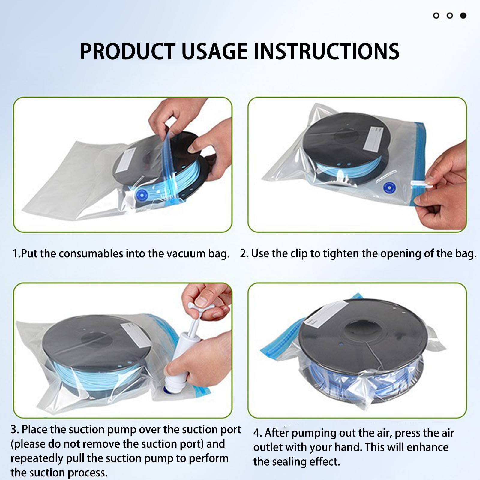 Bolsa de almacenamiento de filamento para impresora 3D, bolsa de vacío ABS PETG, resistente a la humedad, bolsas de sellado para mantener el filamento seco sellado, seguridad profesional de rosca