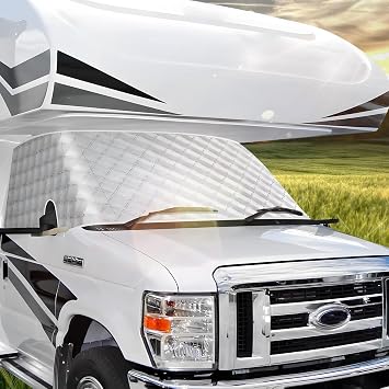 RV Windshield Cover for Class C Ford E450 1997-2024 | 4-Layer Magnetic Snow & UV Shield with Privacy Design,RV Windshield Shade Accessories