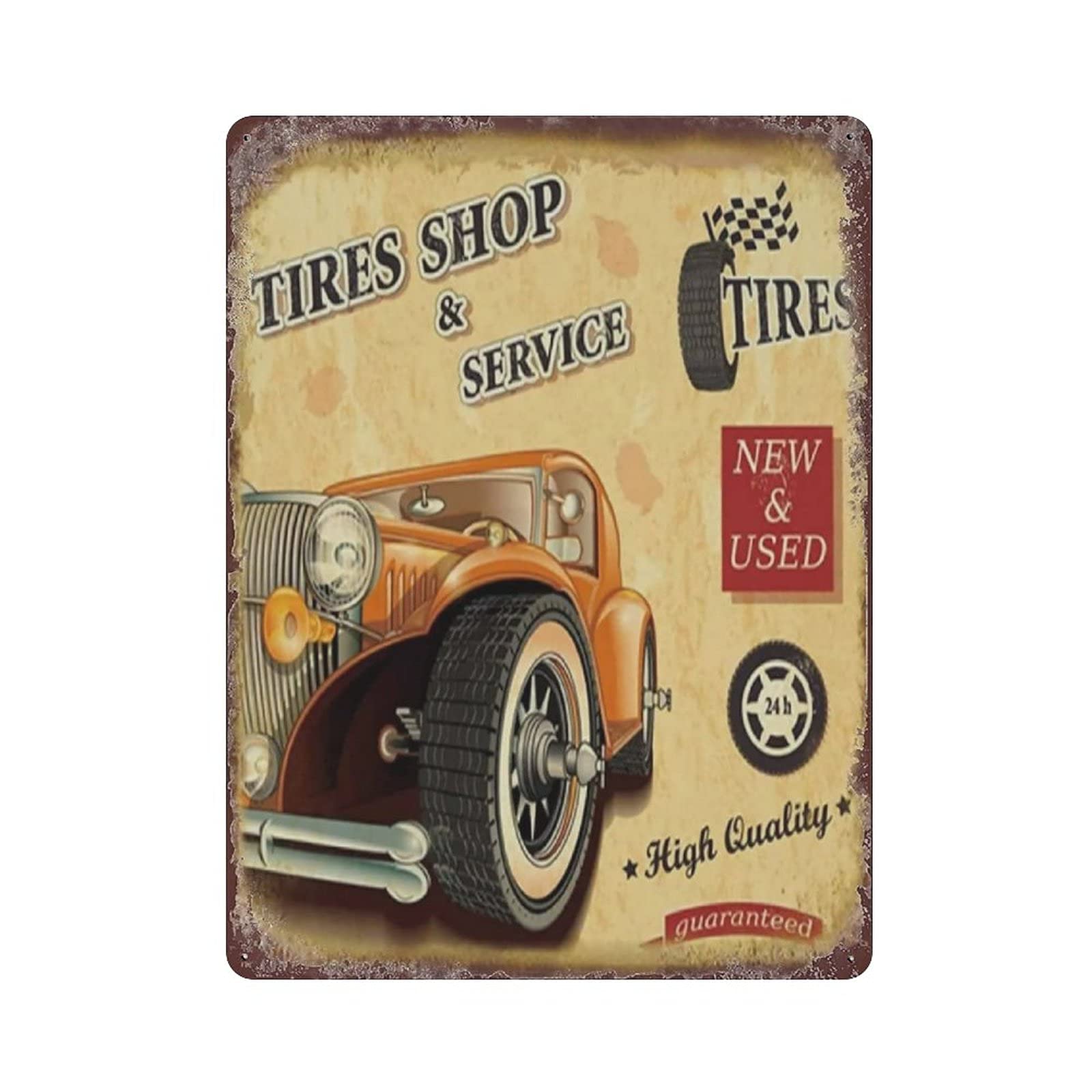 Metal Tin Sign Tires Shop Service Vintage Tin Poster Metal Sign Wall Decoration Country Kitchen Home Garage Decor 16"x12"