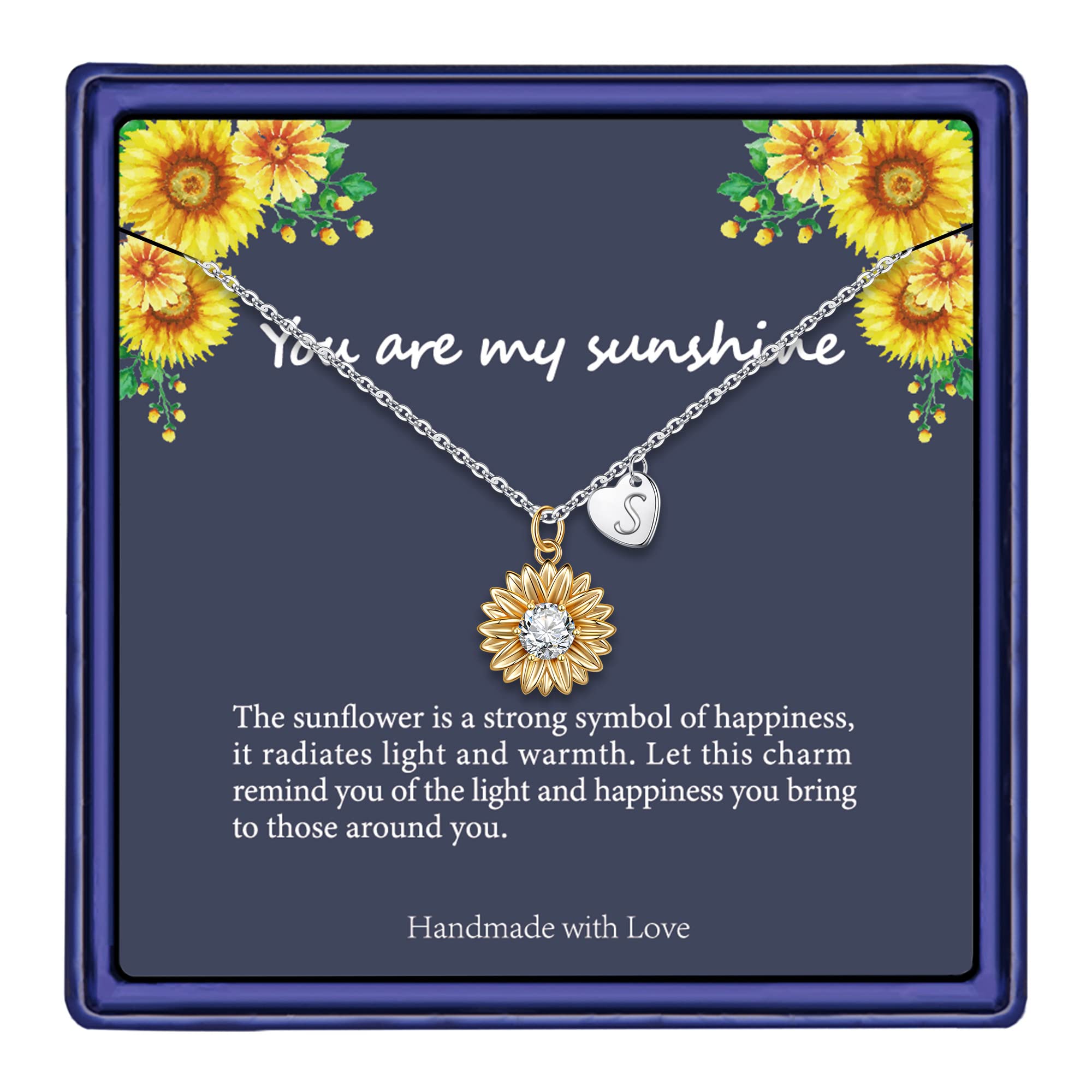 MONOZO Initial Sunflower Necklace for Women Trendy, 14k Gold Plated Sunflower Necklace Pendant CZ Heart Letter Initial Necklace You are My Sunshine