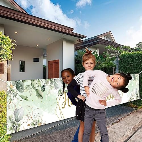 Miniatura 6 de Cartel de poliéster verde con hojas de eucalipto verdes, 118 x 20 pulgadas, con purpurina dorada, decoración de baby shower, suministros para