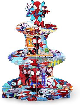 Spider-Themed Party Supplies Set 3-Tier Cupcake Stand for Cute Spider Birthday Decorations.