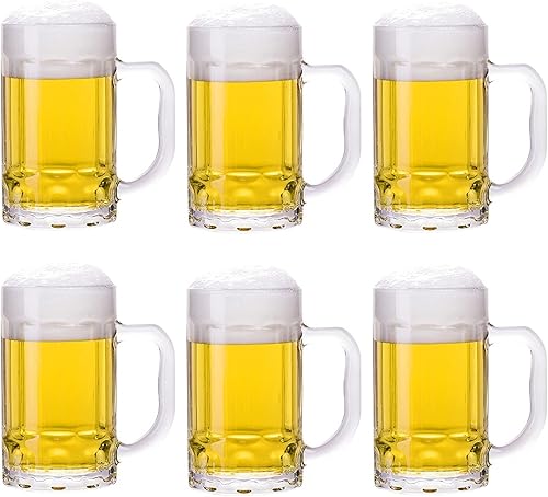 TUSAPAM Paquete de 6 tazas de cerveza pesadas, vasos de cerveza grandes con asa, jarras de vidrio de 14 onzas, juego de vasos de cerveza clásicos