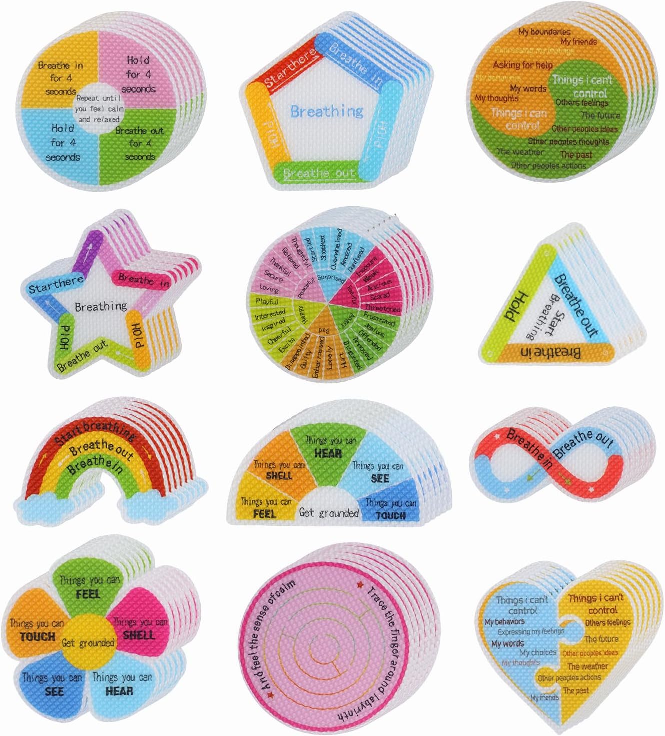 48Pcs Breath Calm for Anxiety Sensory Stickers, Fidget Mindfulness Textured Stickers, Sensory Strips for Anti Anxiety Stress Calm, Anxiety Relief Items for Kids Adult, School Counselor Supplies