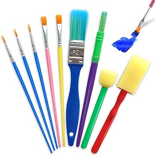 Pinceaux Enfants, Éponge Brosses, 9 Pcs Kits Lavables, Ensemble Brosse de Peinture pour Débutant, Aquarelle, Huile, Acryliques
