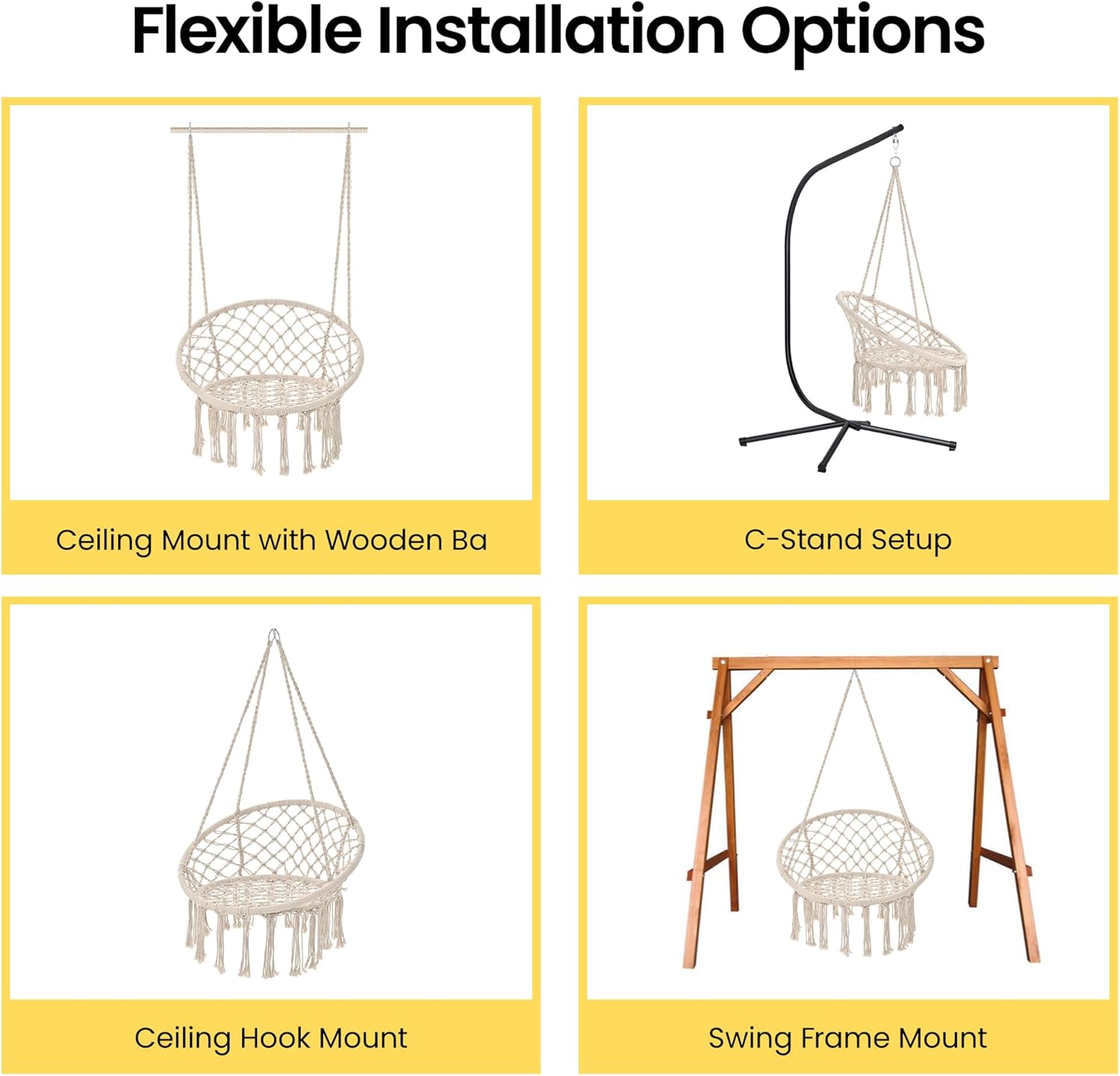 Pamapic Cotton Rope Macrame Porch Swing with Hanging Hardware