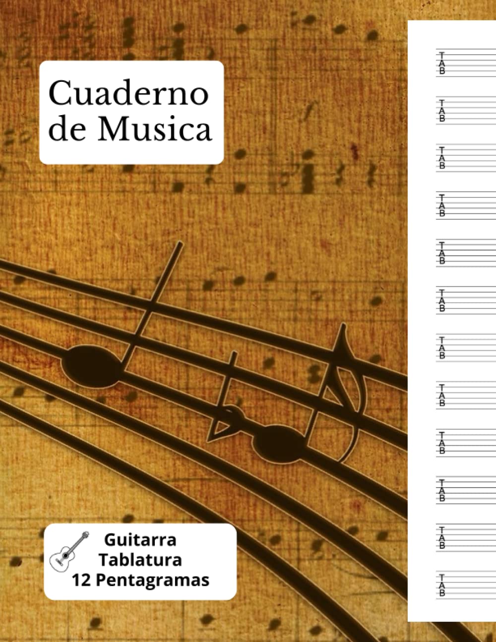 Cahier de musique guitare avec tablatures et pages de portées