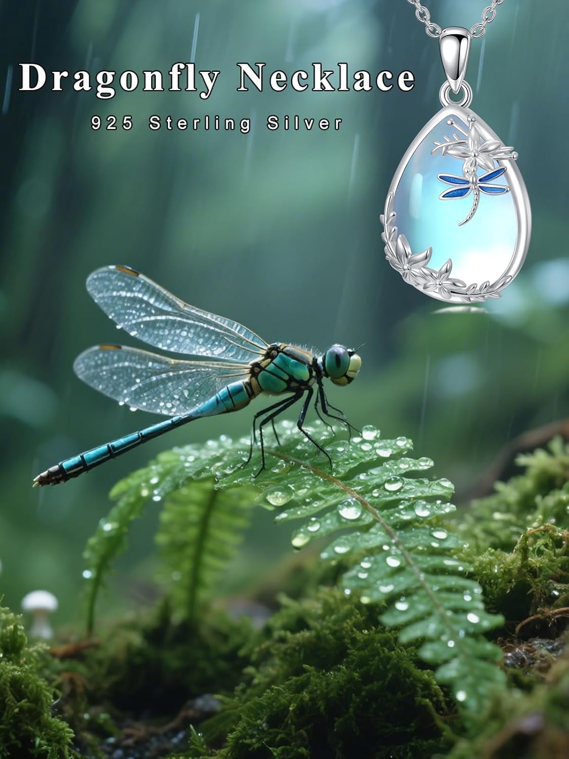 Dragonfly Necklace for Women 925 Sterling Silver Animal Jewelry Gifts Dragonfly Moonstone Pendant Necklace for Women - Image 3