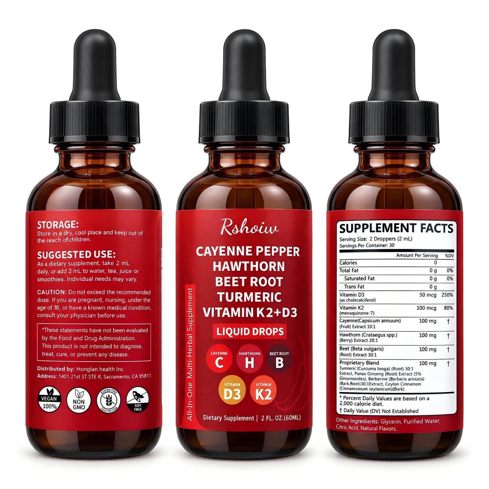 Cayenne Pepper Drops, Hawthorn, Beet Root, Turmeric, Vitamin D3 & K2 — Amazon image 7