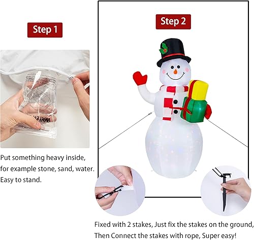 Vista 6 de COOLWUFAN Decoraciones de Navidad inflables para exteriores, muñeco de nieve, decoración de patio inflable de Navidad con luces LED giratorias