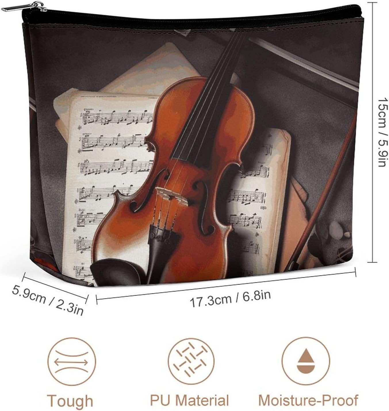 Violin Sheet Music Travel Makeup Bag Large Toiletry Bag for Women Waterproof Cosmetic Bags for Purse Portable Makeup Organizer Bags Cute Zipper Pouch Cosmetic Pouch Funny Travel Makeupbag image 2