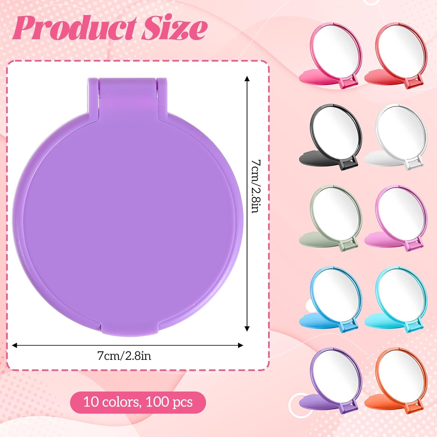 100 PCS Compact Mirrors Bulk, Mini Compact Mirror with Lid Pocket Mirror for Women Foldable Mini Mirrors for Cosmetic Bags, Wallets, Travel Carry and as Gifts for Mothers and Sisters-10 Colors