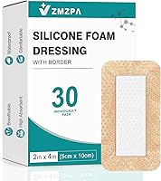 Vista 1 de 30 vendajes de espuma de silicona de 2 x 4 con borde suave, apósito súper absorbente para heridas, parches para úlceras de cama, vendajes