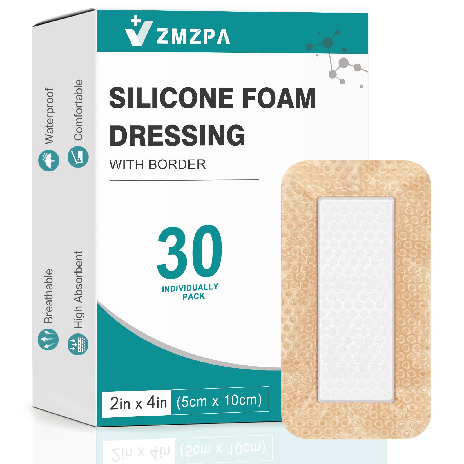 30 Pcs Silicone Foam Dressing 4x4 Gentle Border, Waterproof Silicone Bandages for Wounds Care, Bed Sore Patches, Super Absorbent Wound Dressing, Self Adhesive Pressure Sore Pads — Amazon image 8