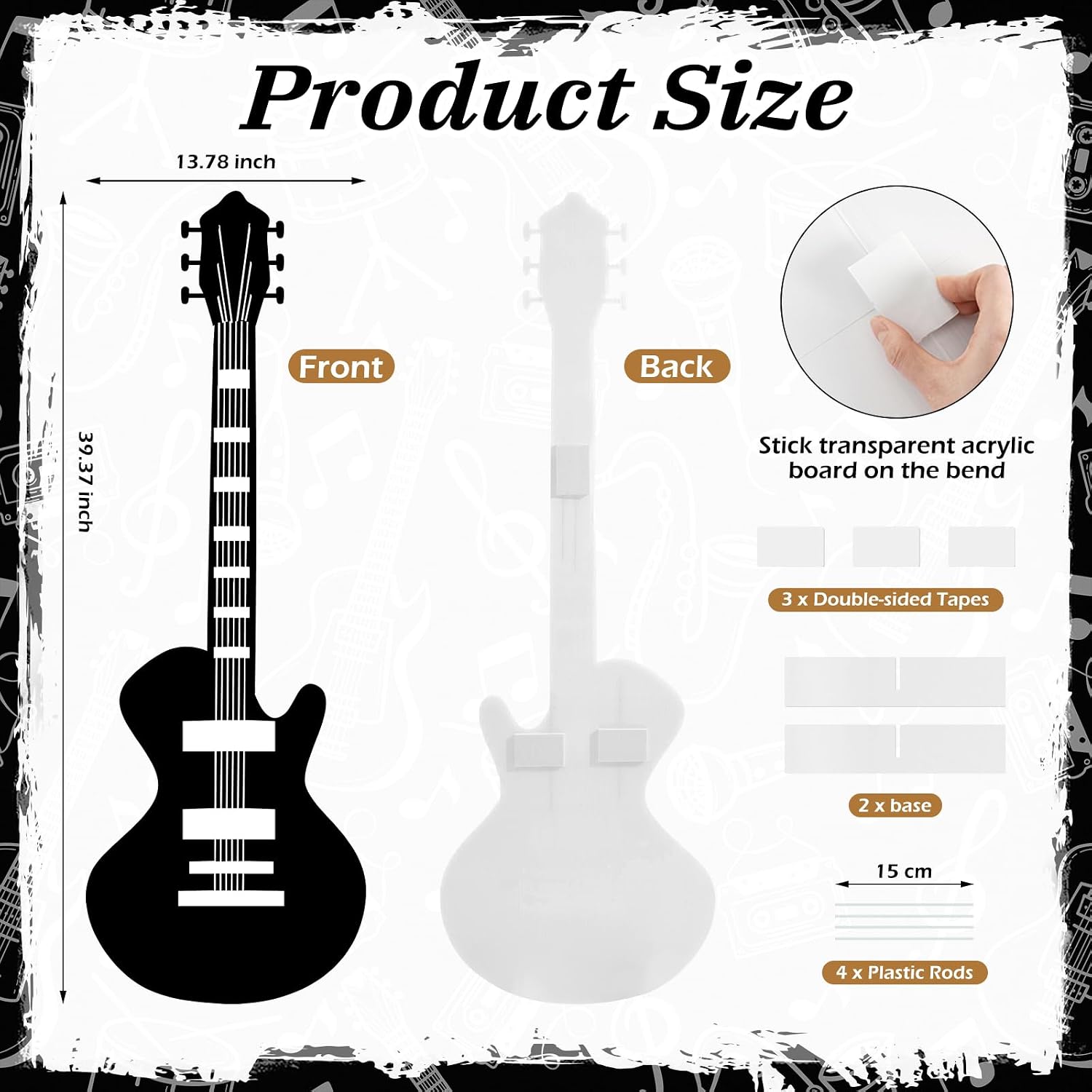 Lawnldyll Guitar Party Decoration, 3.3 Ft Heavy Metal Electric Guitar Silhouette Cardboard Cutout Stand-up, Retro Music Theme Photo Booth Prop for 80s 90s Rock and Roll Party Birthday Decoration