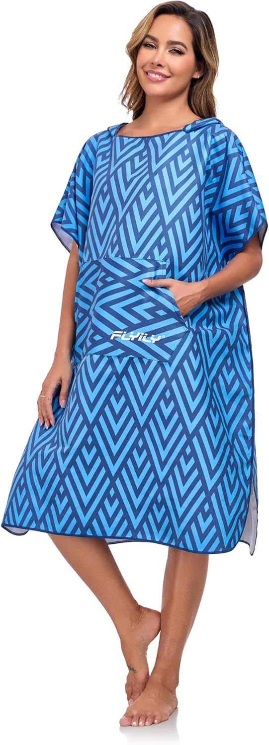 FLYILY Beach Changing Towel Surf Poncho Robe Hooded Wetsuit Adjustable Sleeves Surfing Swimming Bathing (Diamond, L)