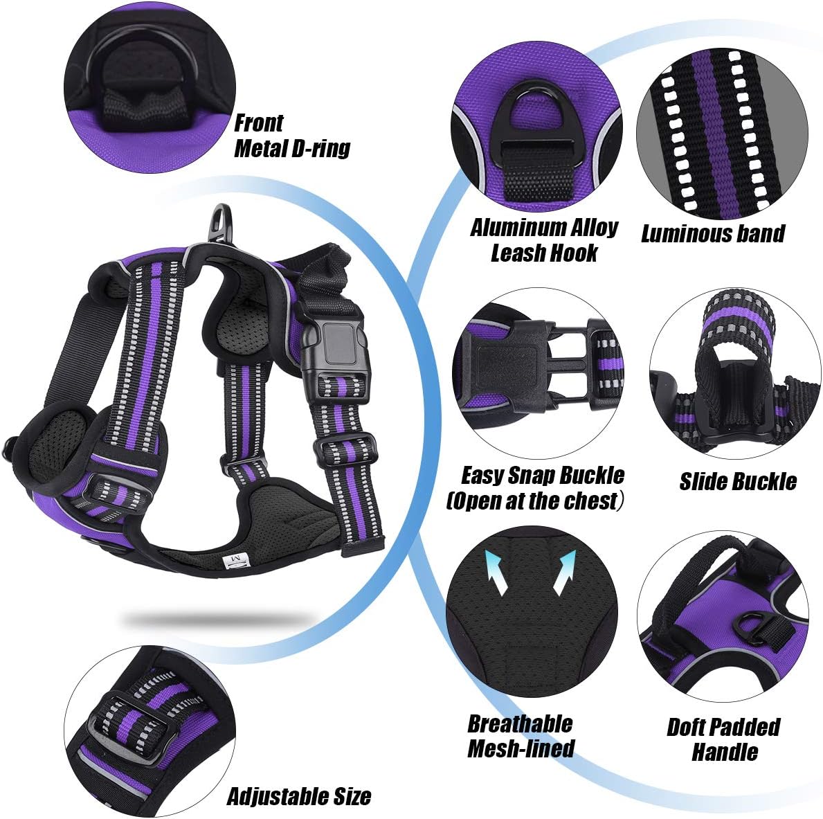 Belababy Dog Harness Small Medium Large No Pull, Adjustable Reflective Front Clip Dog Harness with Easy Control Handle - Image 3