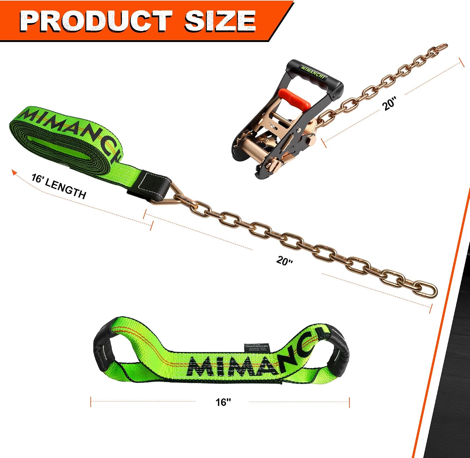 8 Point Roll Back Vehicle Tie Down Straps Kit, Heavy Duty Ratchet Tire Towing Straps with G70 ChainsTail and 3/8" Clevis Grab Hooks for Car Hauler, Trailer, Truck Towing - 5,866 lbs WLL