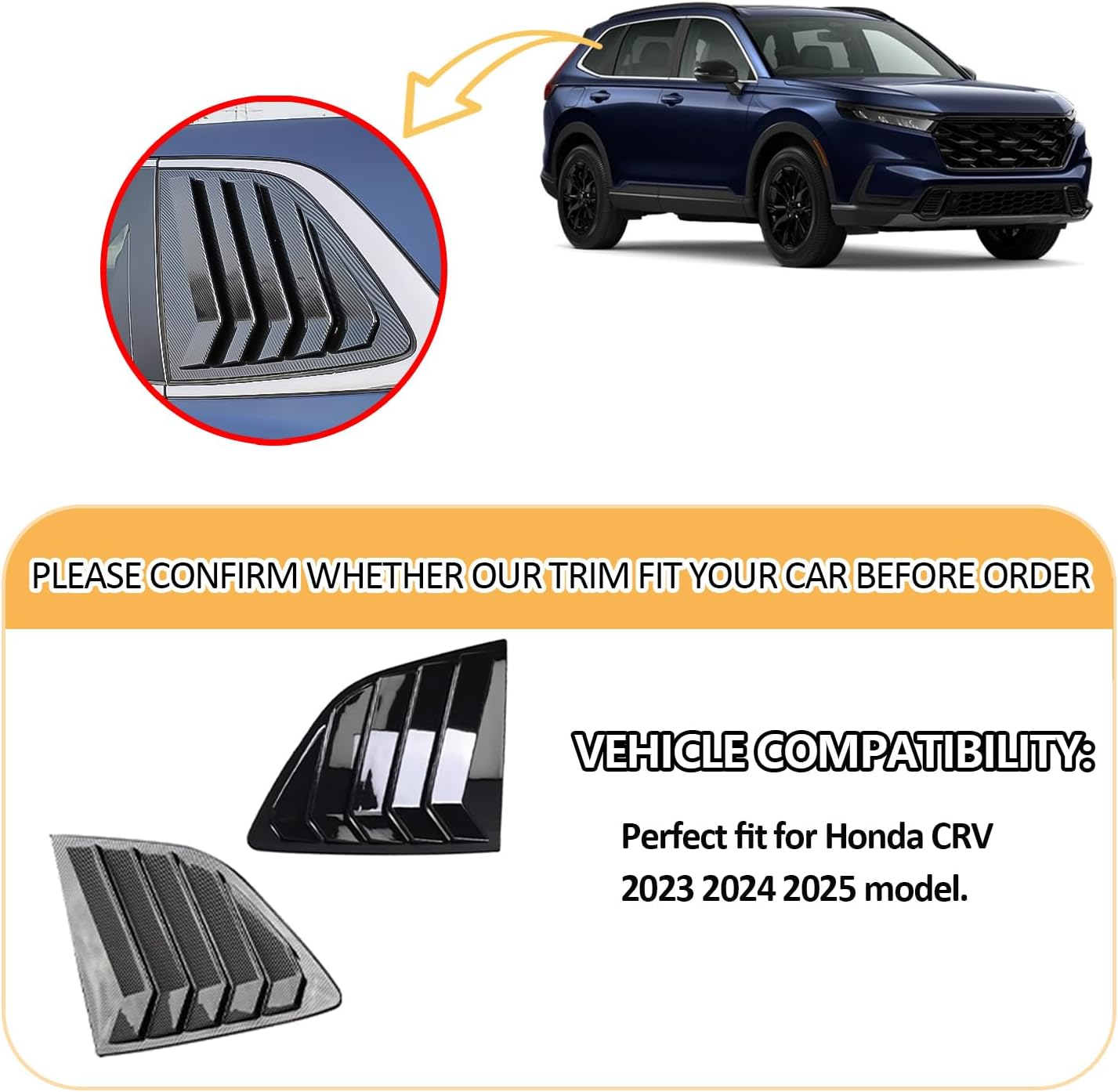 Window Louvers Fits for Honda CRV 2023 2024 2025 Accessories Rear Side Window Louvers Windshield Sun Shade Cover Auto Exterior Decoration Trim Accessories(Bright Black)