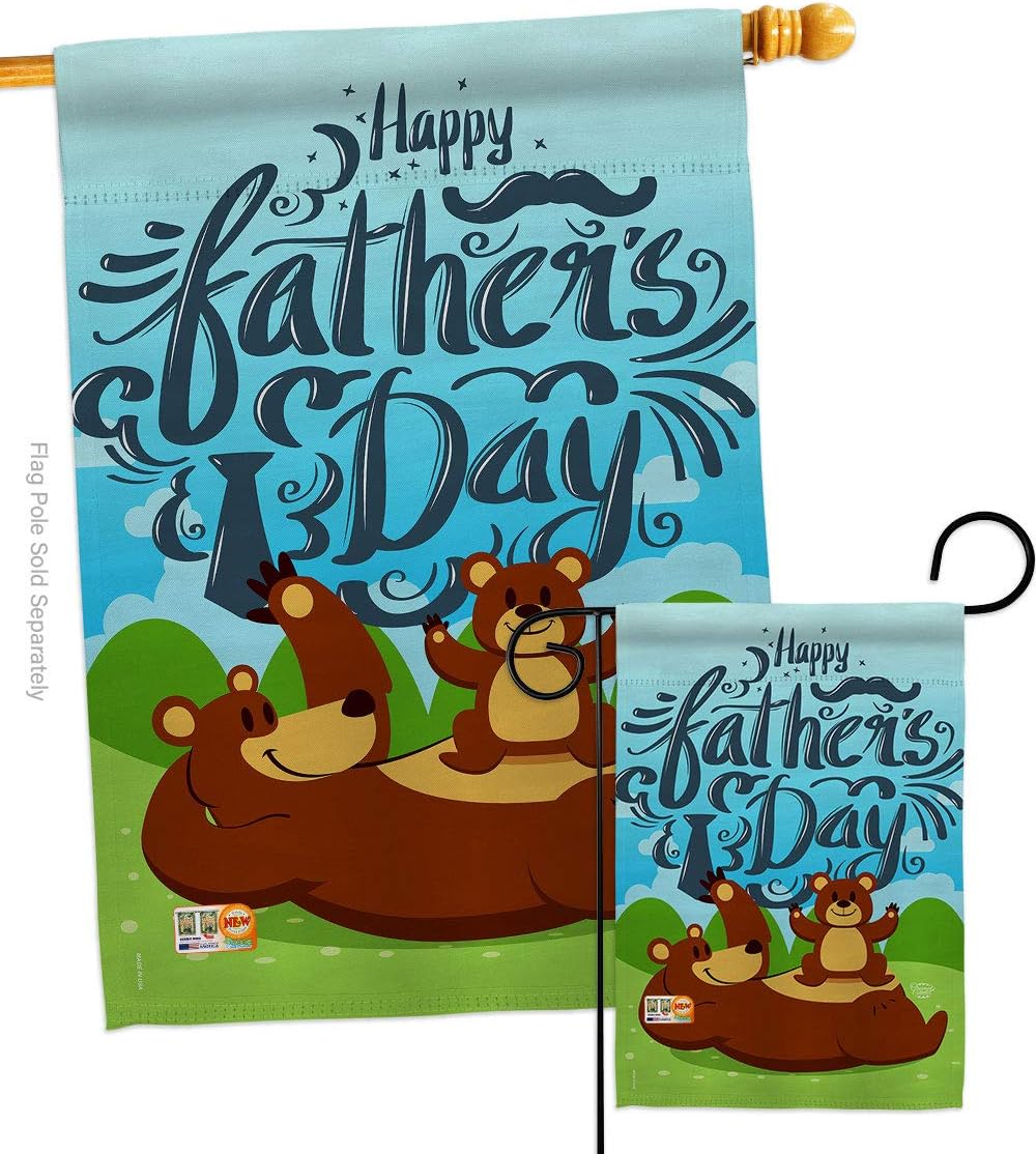 Beary Happy Fathers Day Garden House Flags Set Family Father Dad Daddy Papa Grandpa Best Parent Sibling Relatives Grandparent Small Decorative Gift Yard Banner Double-Sided Made In USA 28 X 40