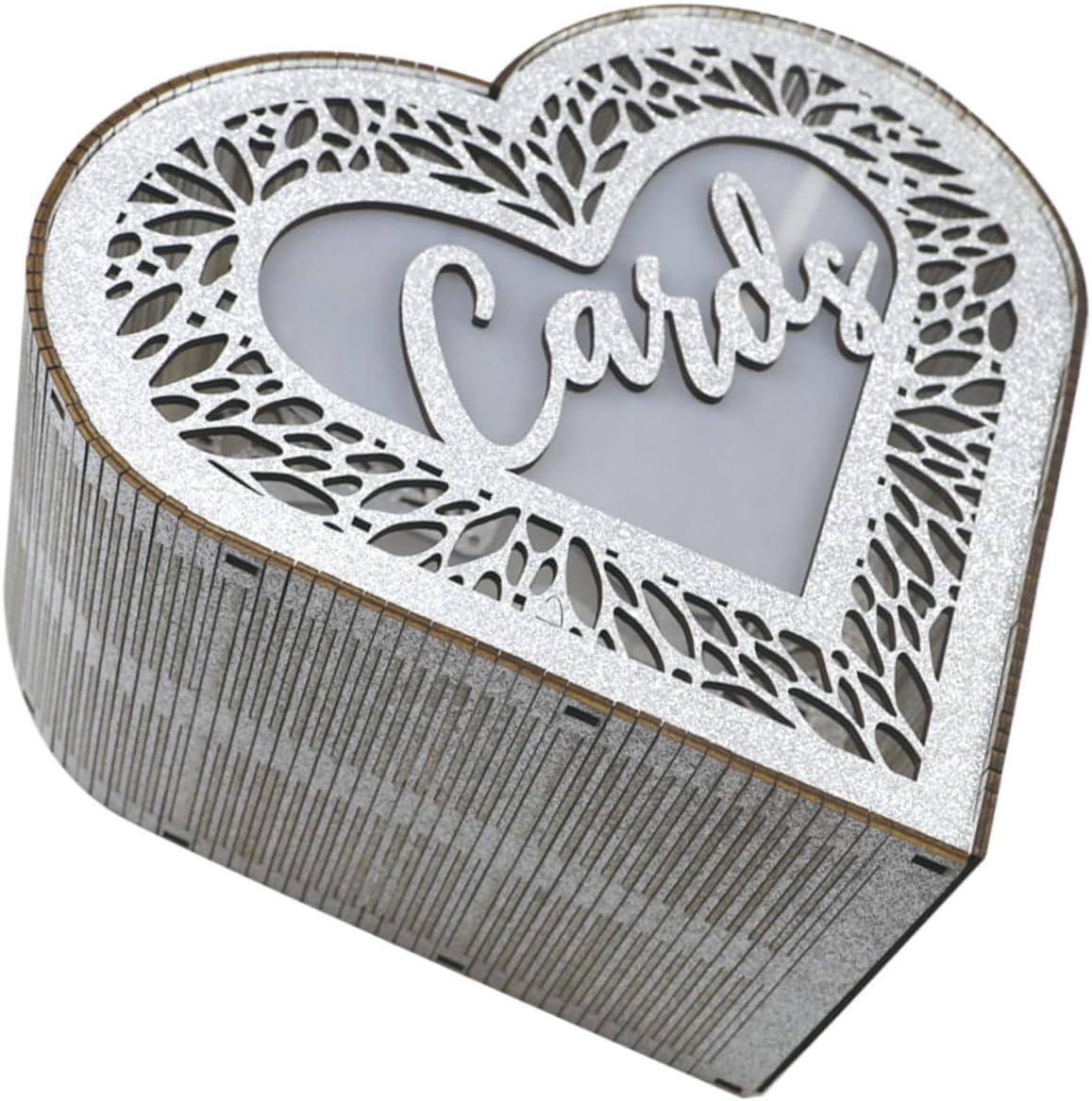 Wood Card Box Heart Shape with Hollow Design Wedding Anniversary Greeting Card Container for Party and Valentine’s Day Decor Portable Decoration Box