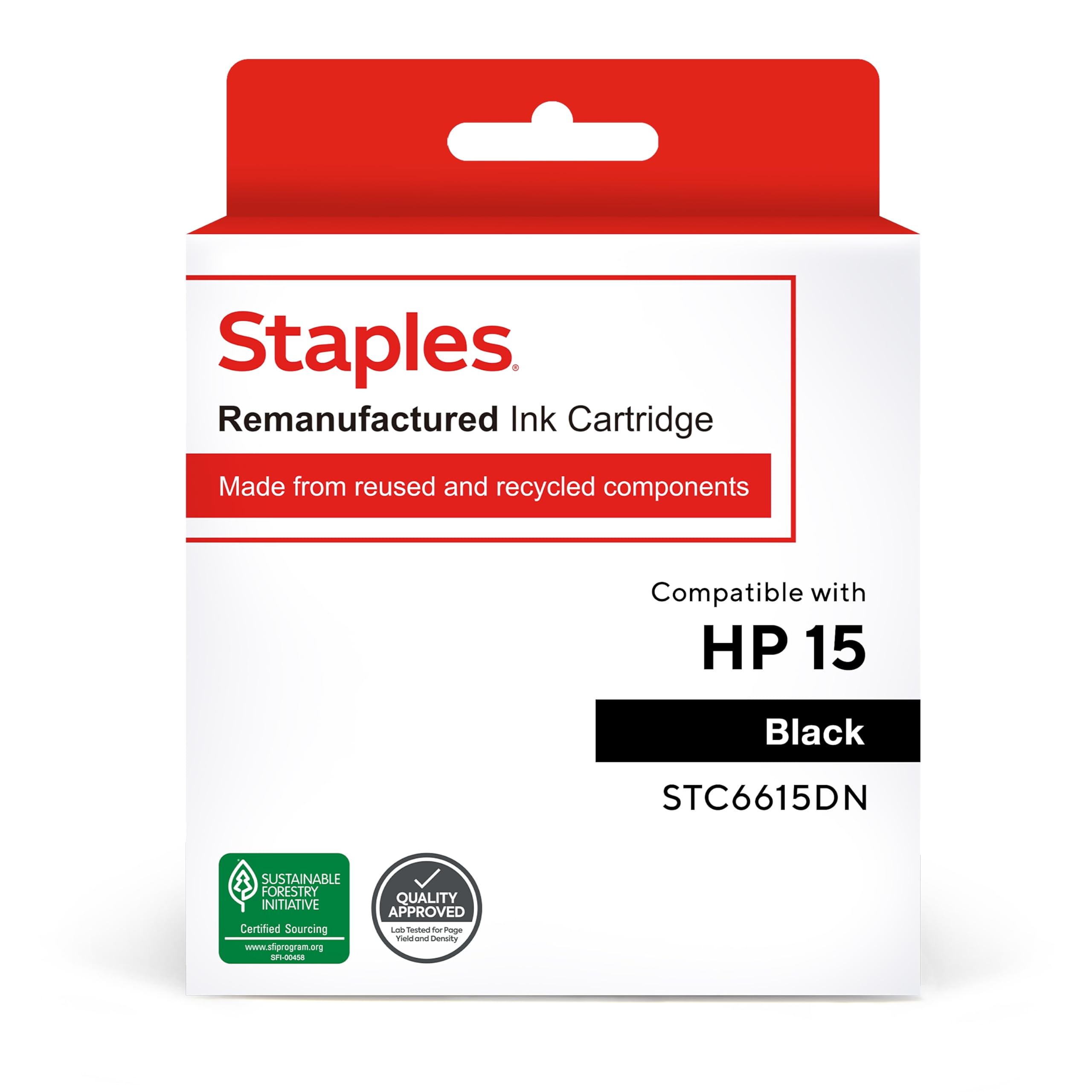 STAPLES Remanufactured Ink Cartridge Replacement for HP 15 (Black)