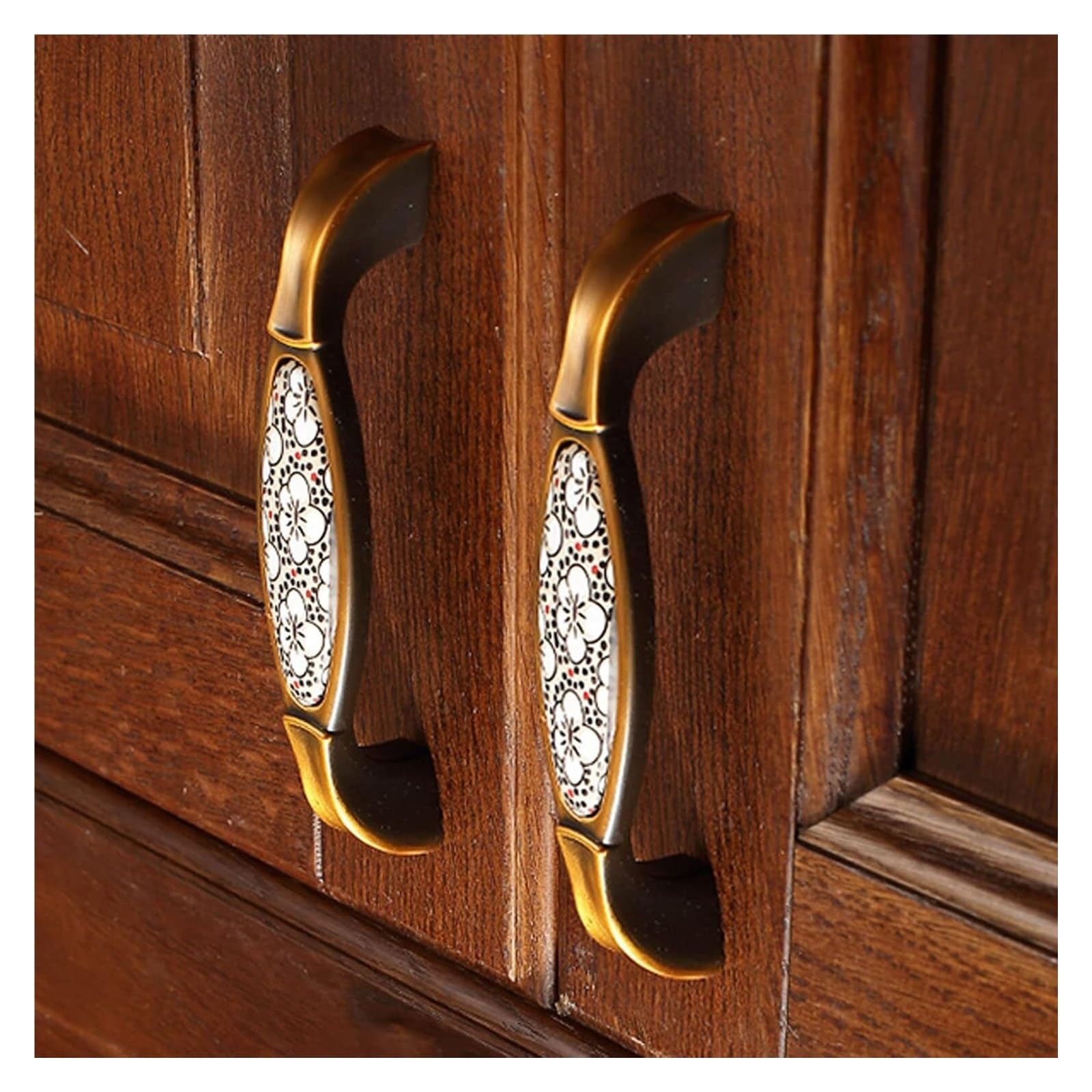 Mbhhu One Color Hidden Drawer Pulls，2 Pcs Ceramic Cabinet Door Handles Zinc Alloy Golden Ceramic Cupboard Pulls Handles,Ceramic Furniture Drawer Handles, For Wood Wardrobe Cabinet Home(Hole Distance 96Mm)