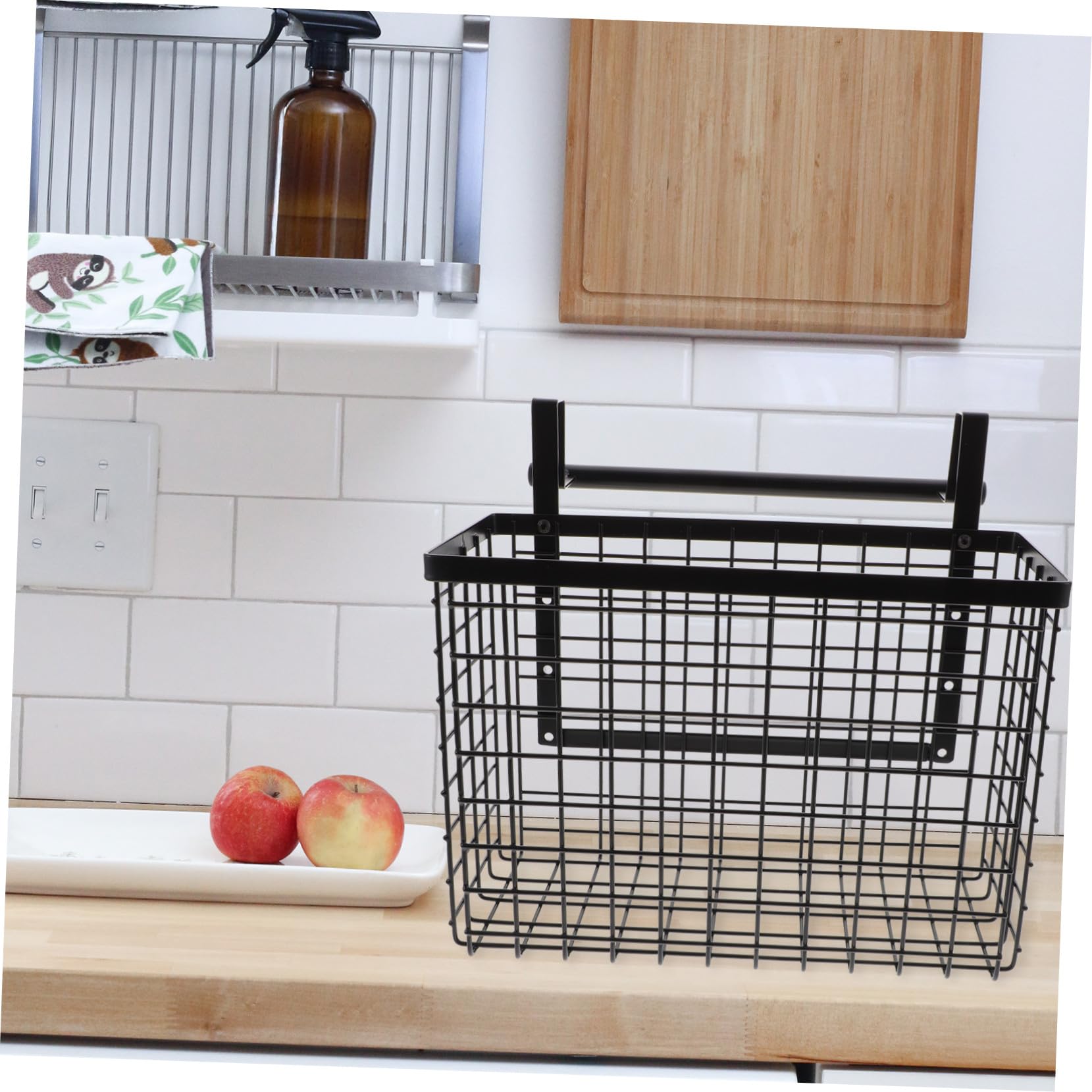 Healifty Cesta Colgante de Acero al Carbono Negro para Verduras, Montaje | Ahorro de Espacio, Instalación sin Clavos, Apta para Cocina y Ambientes Húmedos