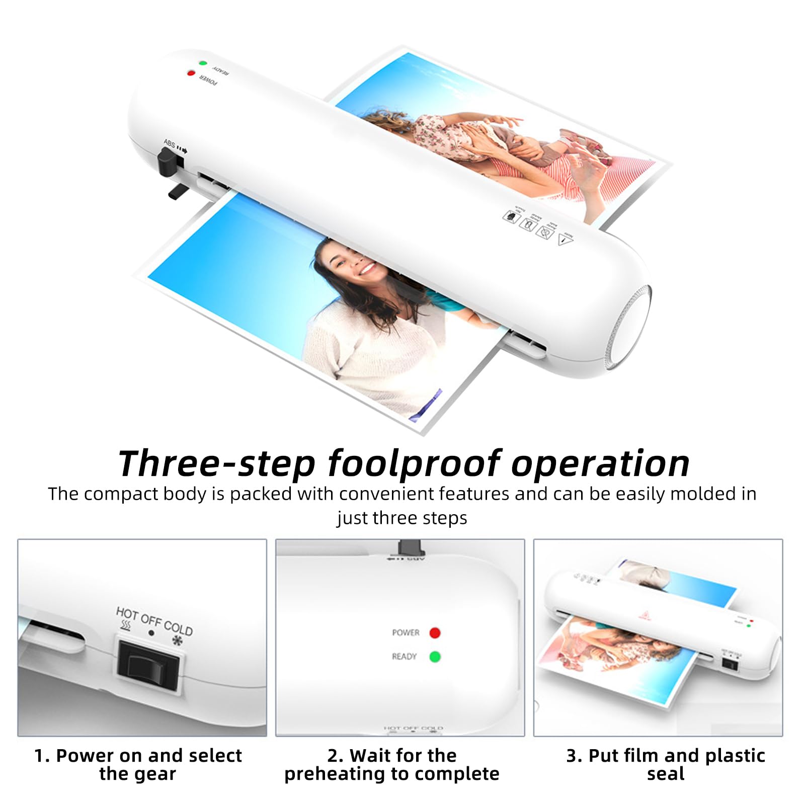 Laminiergerät A4, 6 in 1 Laminiergerät mit 15 Stück A4/A5/A6 Laminierfolien, Laminiermaschine mit Papierschneider & Eckrunde Set, Heiß und Kalt Laminator Für Heimgebrauch Büro Zuhause Schule Fotos