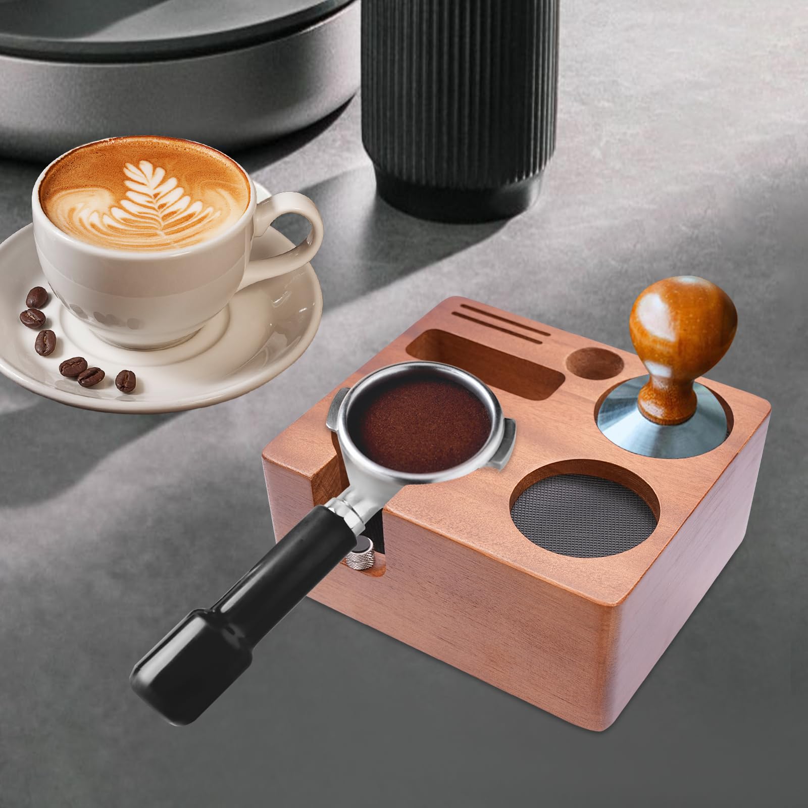 Stacja do ubijania espresso, 58 mm, z 4 antypoślizgowymi nóżkami, do biura, kawiarni, brązowa
