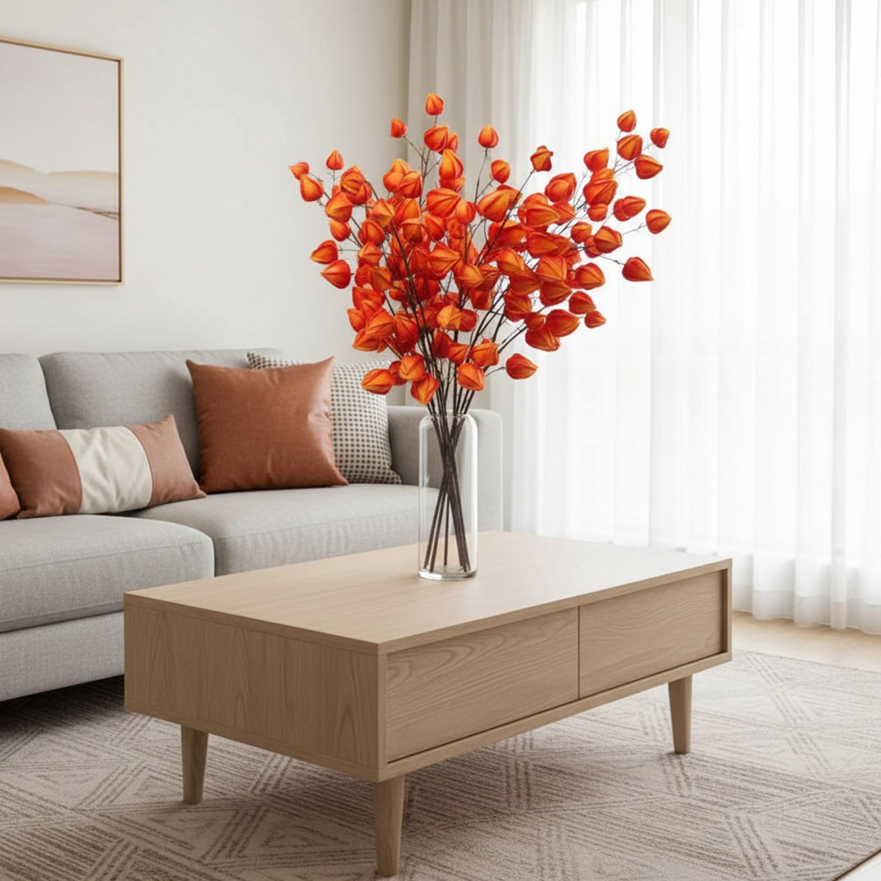 6 Stück chinesische Laternenblumen, künstliche Orangenzweige, 97 cm