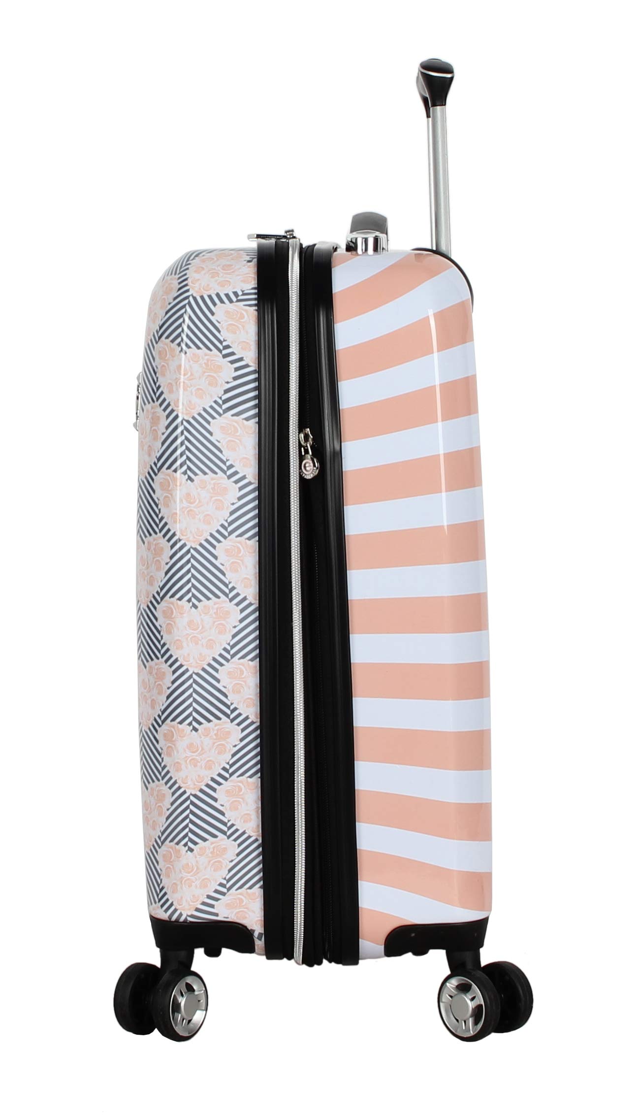 Betsey Johnson Designer 20 Inch Carry On - Expandable ABS PC Hardside Luggage - Lightweight Durable Suitcase With 8-Rolling Spinner Wheels for Women Chevron Hearts product thumbnail 4