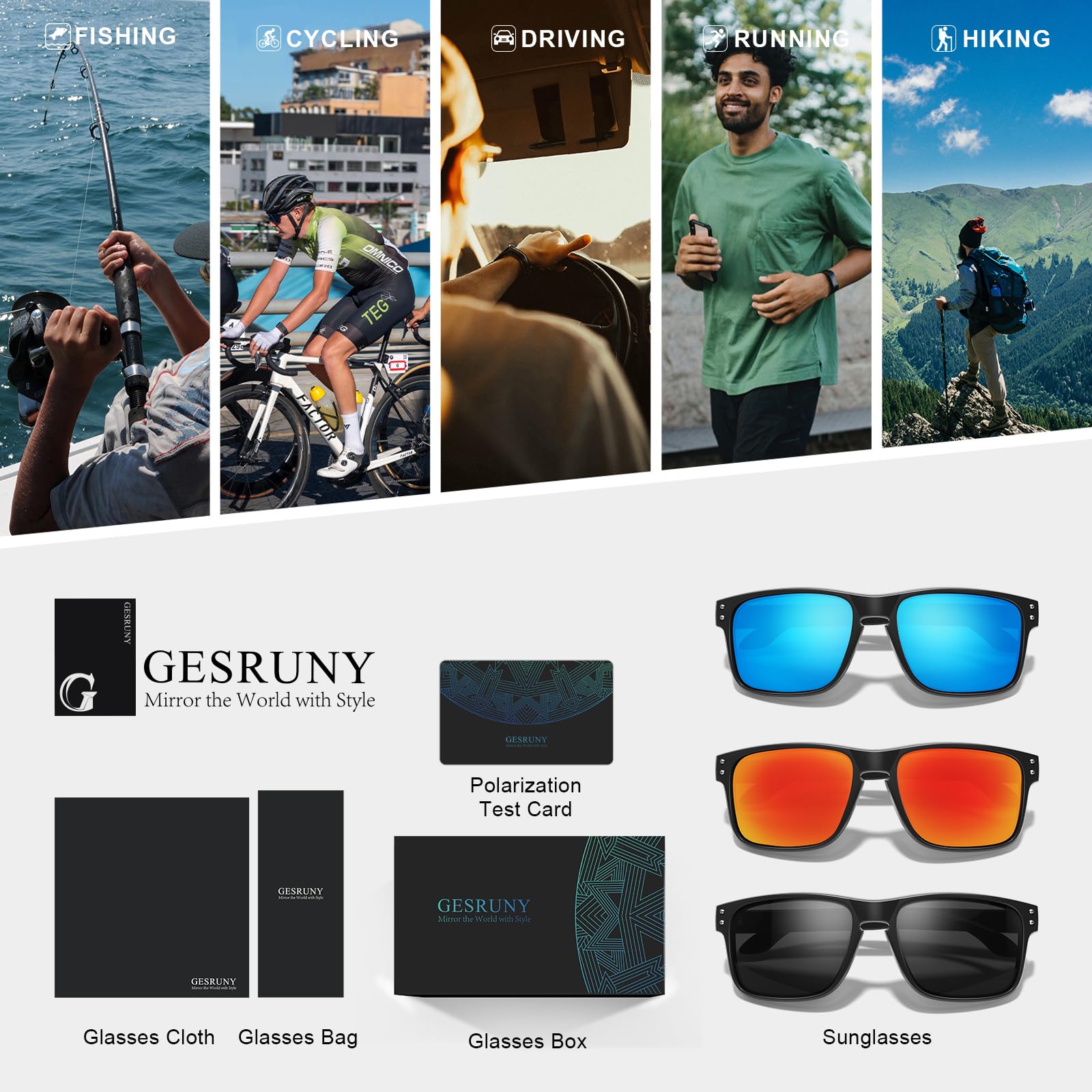 Occhiali da sole polarizzati per uomo e donna, classici occhiali da sole sportivi per guida, corsa, ciclismo, pesca, protezione UV400