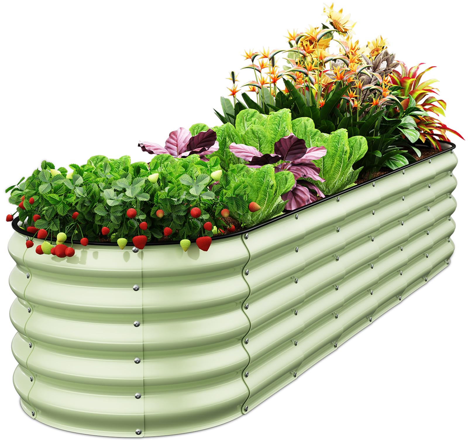 Oval 8x2x1.5 FT Galvanized Raised Garden Bed Kit, 7 in 1 Large Metal Planter Box for Outdoor Gardening, 18” Garden Bed for Vegetables Flower Herb(Sage Green)