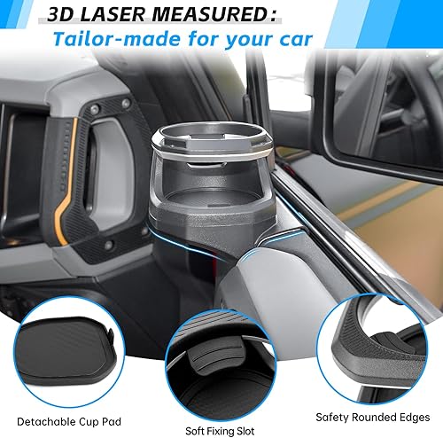 Miniatura 3 de Portavasos de ventana compatible con Ford Bronco 2021-2024 24 puertas, portavasos de puerta para accesorios Bronco (asiento delantero derecho)
