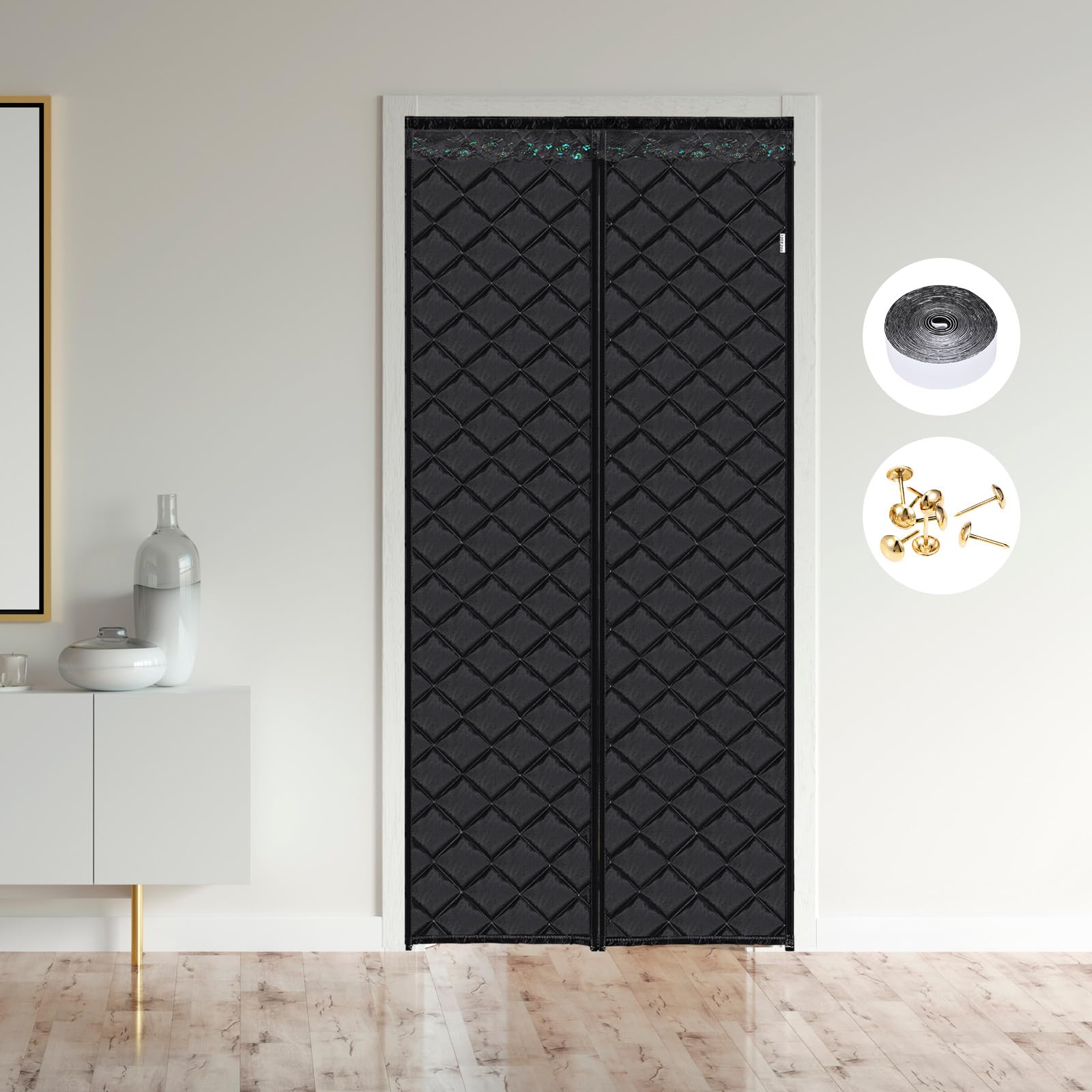 Rideau de porte magnétique thermique 94x205 cm en tissu Oxford pour isolation hiver