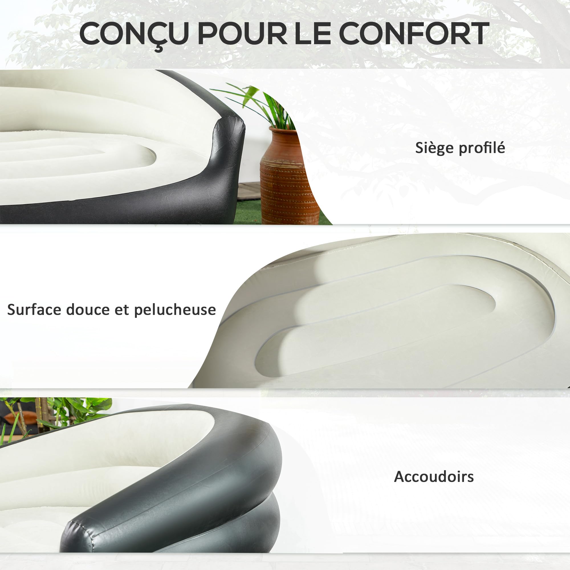 Outsunny Sofá Inflable para 2 Personas Sofá Aire Exterior 138 x 87 x 71 cm, Negro y Gris