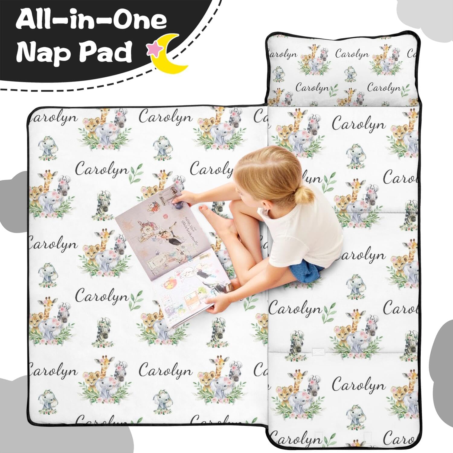 Personalized Toddler Nap Mat for Girls – Custom Name Sleeping Bag with Pillow & Blanket – Soft & Portable for Daycare, Preschool & Kindergarten