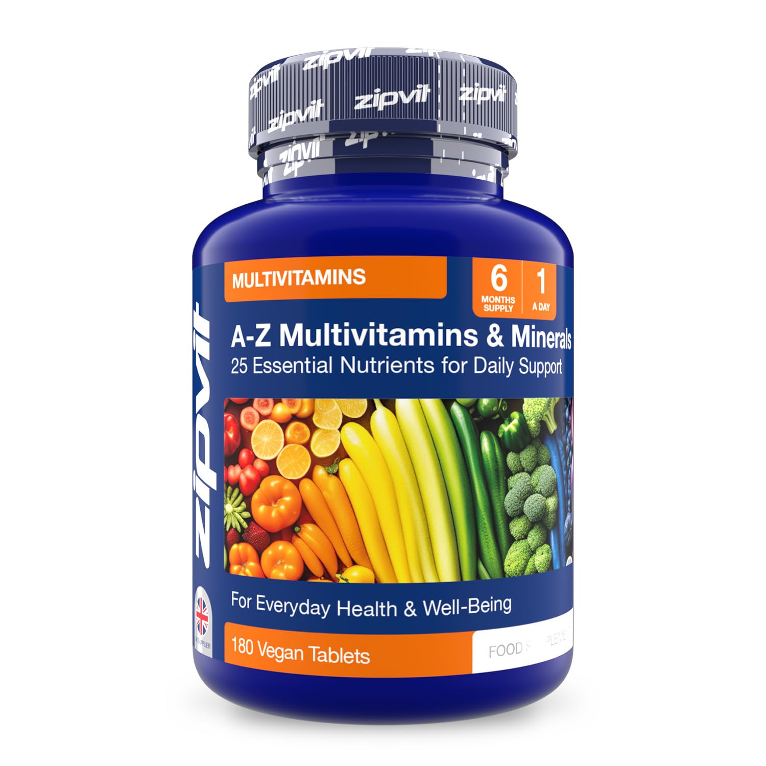 Zipvit A-Z Multivitamin Tablets for Men & Women, 26 Essential Vitamins & Minerals, Extra Support for Energy, Heart, Immunity & Mental Performance, 180 Vegan Tablets, 6 Month Supply