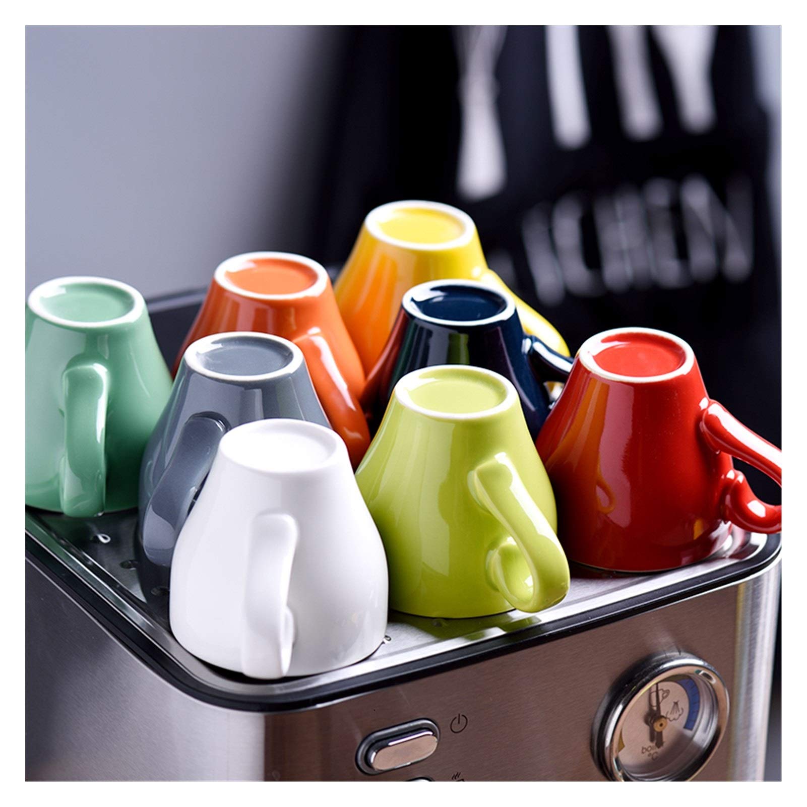 Tazas de café grandes de cerámica, Juego de taza y platillo cerámica multicolor 80 ml(Rosso)