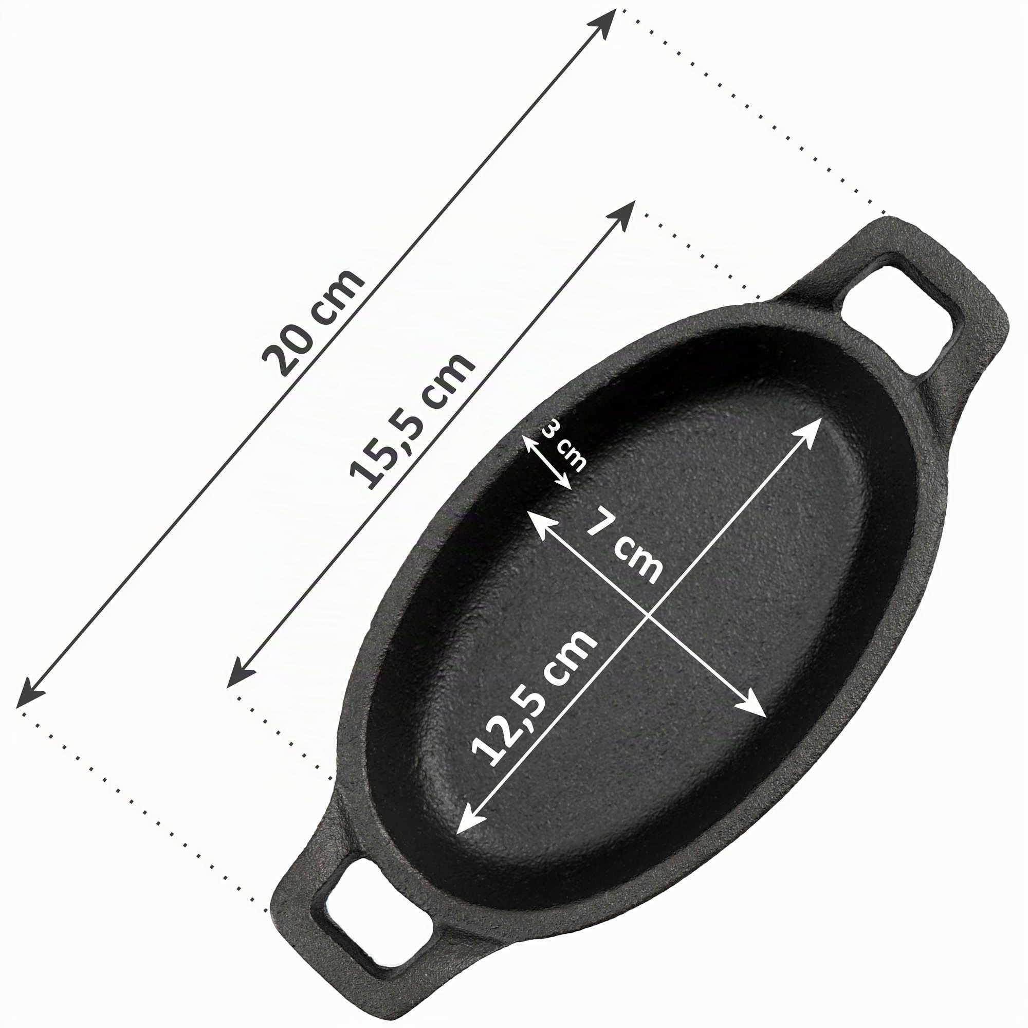 BBQ-TORO Set de poêles à servir en fonte (6 pièces) | 20 x 9,5 cm - ovale | déjà brûlé | poêle à griller en fonte, poêle à servir, casserole