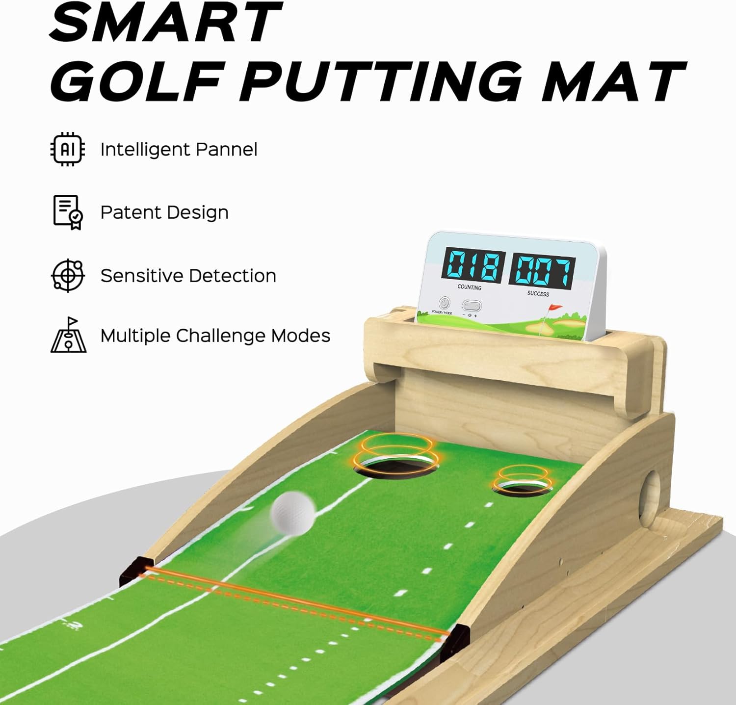 Premium Smart Putting Green Indoor Mat - Putt Counter & Dual-Hole Training, Advanced Stats, Non-Slip Velvet Surface for Home/Office/Backyard - Great Golf Gift for Men