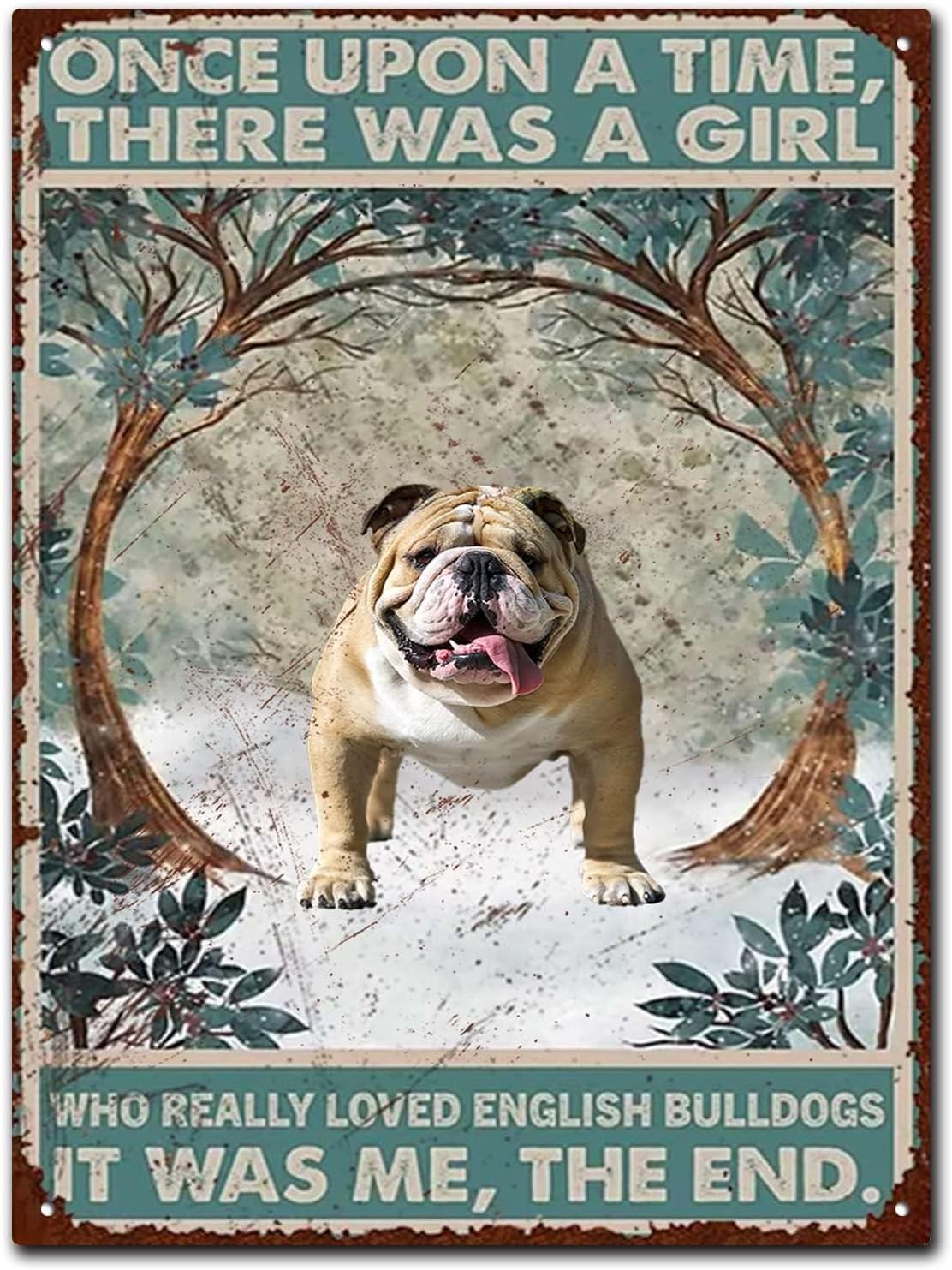 Kwqdozf As Pic Tin Metal Signs Retro English Bulldogs Tin Signs Once Upon A Time There Was