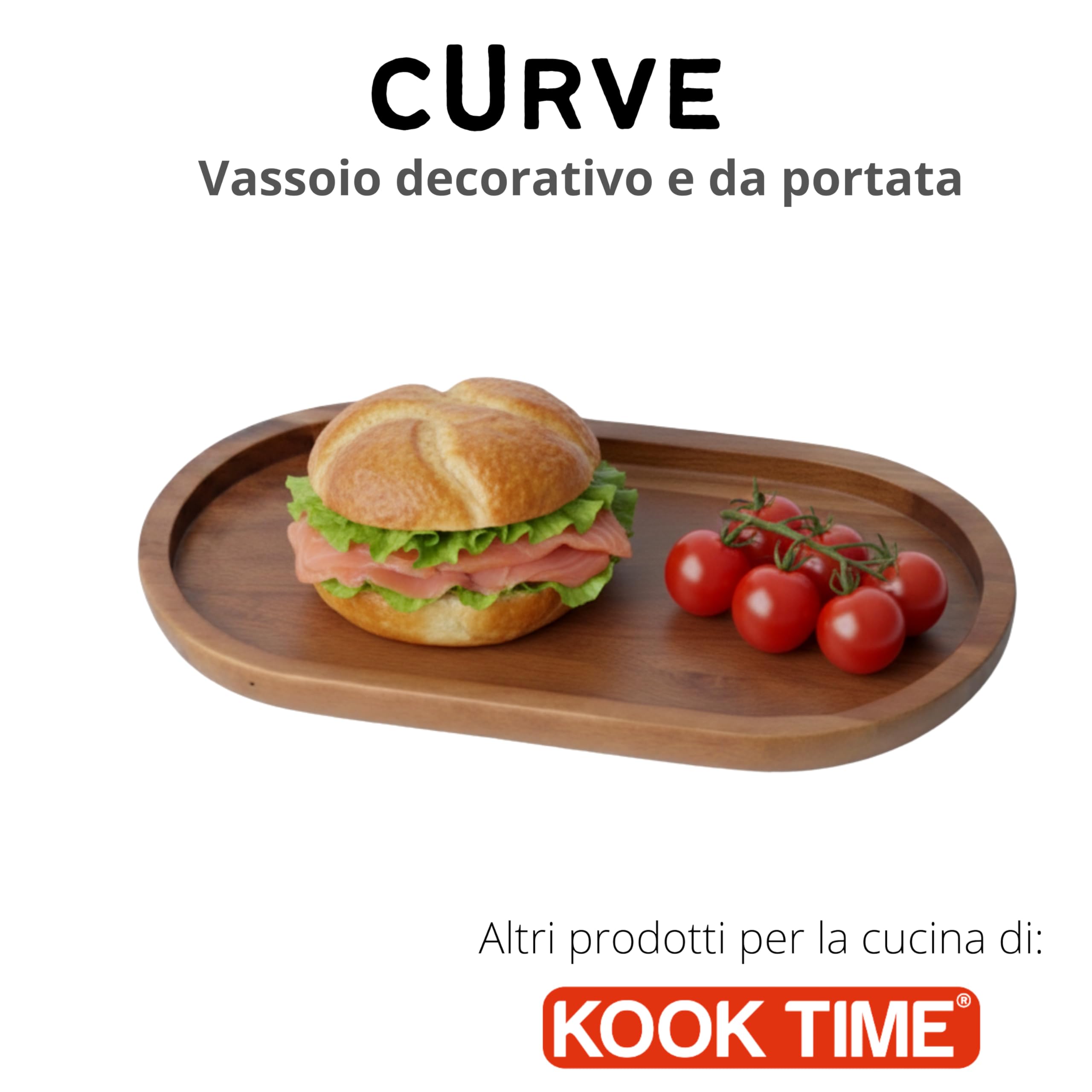 Vassoio Decorativo in Legno di Acacia CURVE - Vassoio Organizzatore Ovale per Cucina e Bagno. Ideale per Sale e Zucchero o Dispenser Sapone. 26 x 14 cm.