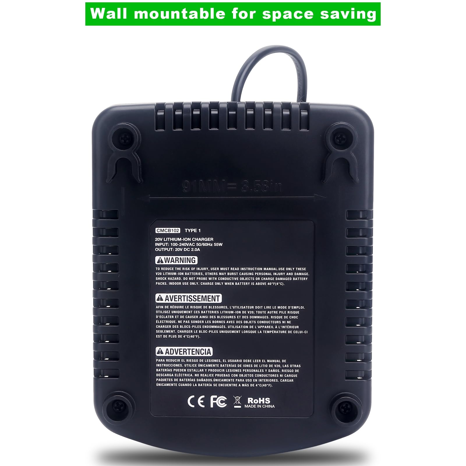 Cargador rápido de batería V20 CMCB104 de repuesto para Craftsman V20 20 V máx. Cargador de batería de litio para CMCB201 CMCB202 CMCB204 CMCB205 CMCB206, con 2 puertos USB