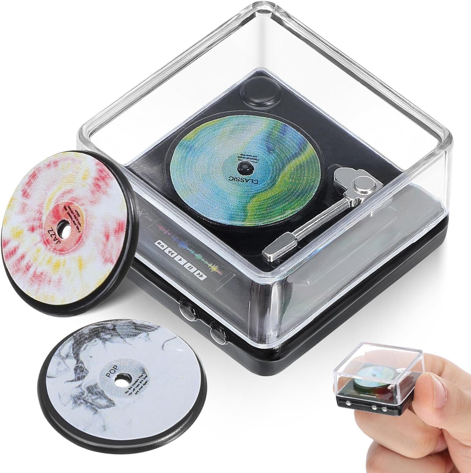 Toddmomy Miniature Record Player: 1:12 Scale Dollhouse Cd Player Vintage Turntable with 3 Mini Records, Tiny Dollhouse Furniture for Doll House Living Room Bedroom Decor
